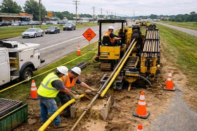 right of way drilling Central Illinois utility corridor drilling along roadway installing underground utilities. Directional Drilling in Canton IL