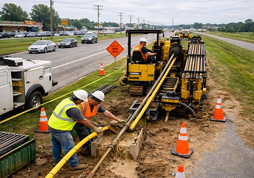 right of way drilling Central Illinois utility corridor drilling along roadway installing underground utilities